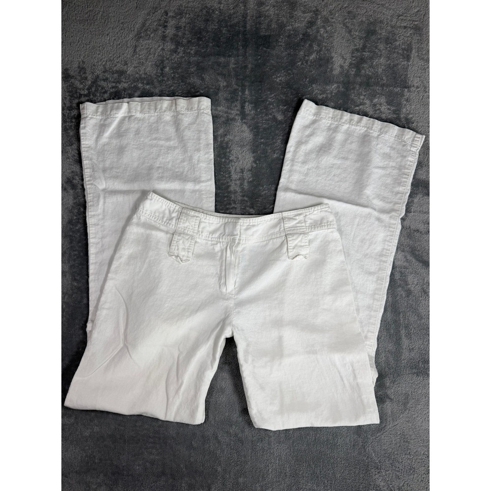 Vintage Linen Blend White Wide-Leg Mid-Rise Pants Coastal  Grandmother Summer 5